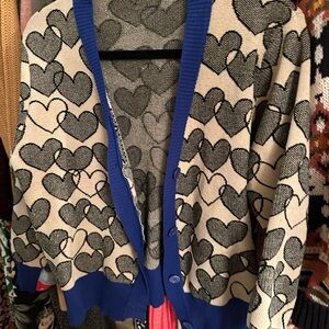 Love Heart Pattern knit Cardigan with Blue Trim